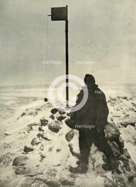 'Professor David Standing By Mawson's Anemometer', c1908, (1909).  Artist: Unknown.