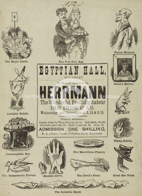 Professor Herrmann, The Wonderful Prestidigitateur, at the Egyptian Hall, 1872. Creator: Unknown.