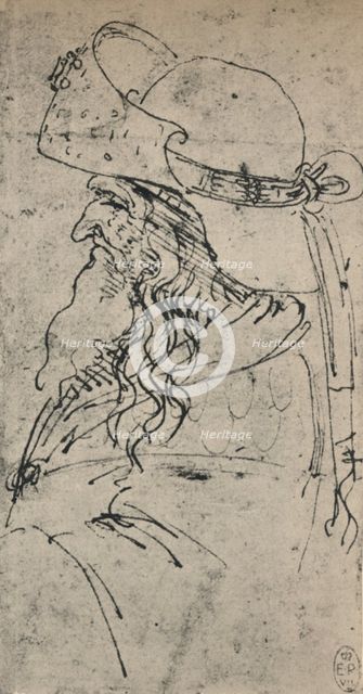 'Profile to the Left of an Old Man in a Large Hat', c1480 (1945). Artist: Leonardo da Vinci.