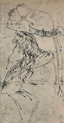 Profile to the Left of an Old Man in a Large Hat c1480 (1945). Artist: Leonardo da Vinci