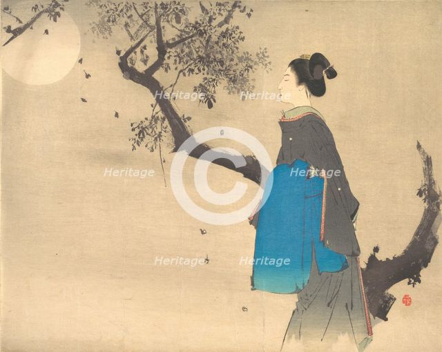 Profile View of a Woman Strolling in the Moonlight, ca. 1908. Creator: Unknown.