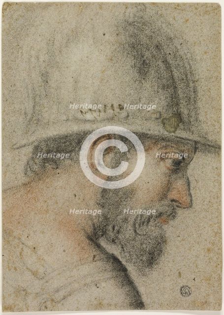 Profile Head of a Soldier with Helmet, 1588/96. Creator: Gabriele Caliari.