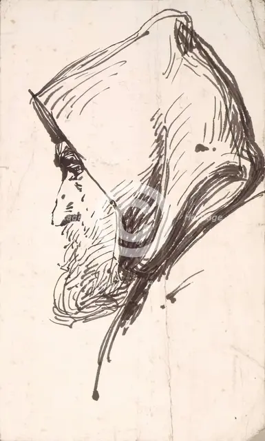 Profile Head of Bearded Man Wearing a Hood, c1840-1867. Creator: John Phillip.