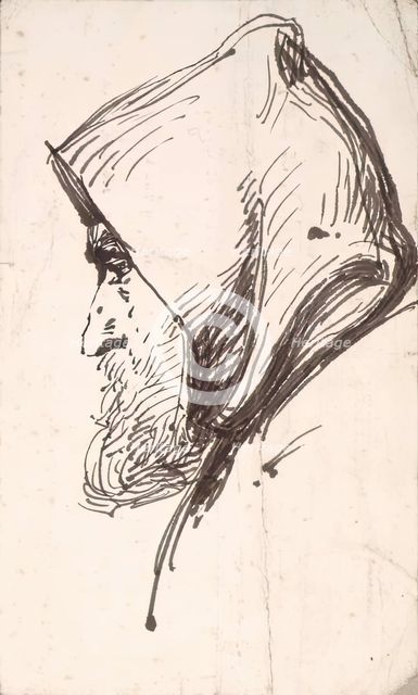 Profile Head of Bearded Man Wearing a Hood, c1840-1867. Creator: John Phillip.