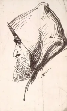 Profile Head of Bearded Man Wearing a Hood, c1840-1867. Creator: John Phillip