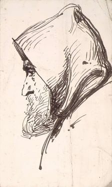 Profile Head of Bearded Man Wearing a Hood, c1840-1867. Creator: John Phillip