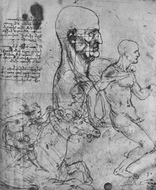 Profile of a Man Squared for Proportion and Studies of Horsemen c1480 (1945). Artist: Leonardo da Vinci