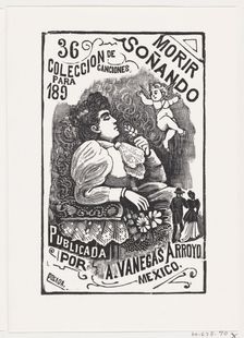 Profile of a woman sitting in a chair with her head back and holding a flower, il..., ca. 1890. Creator: José Guadalupe Posada