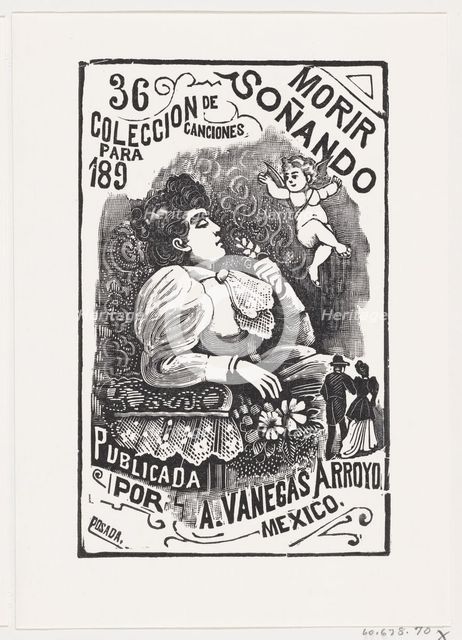 Profile of a woman sitting in a chair with her head back and holding a flower, il..., ca. 1890. Creator: José Guadalupe Posada.