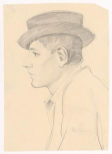 Profile of a young man in a round dark hat, 1880-1910. Creator: Ladislav Mednyanszky