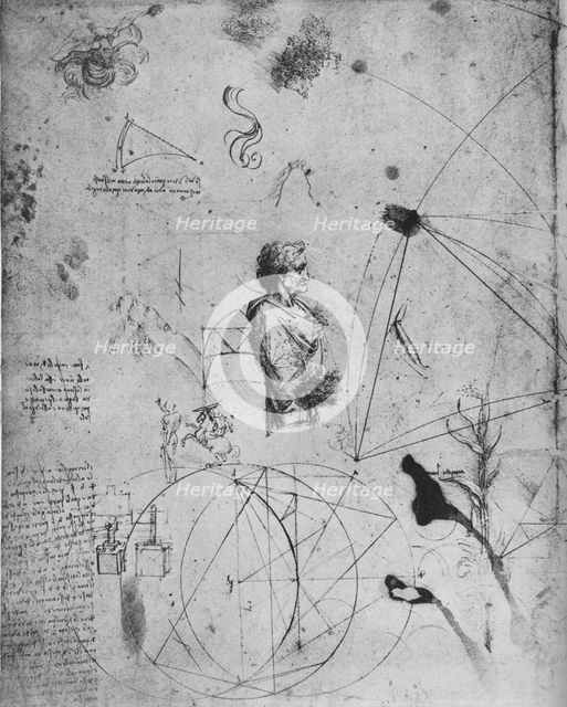 'Profile of an Old Man, Plants, Geometrical Figures, Etc.', c1480 (1945). Artist: Leonardo da Vinci.