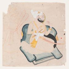 Profile of kneeling prince with two attendants, 18th century. Creator: Unknown