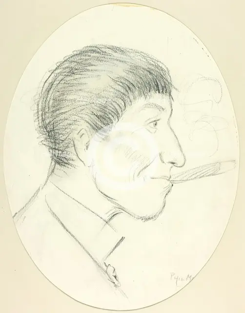 Profile of Man Smoking Cigar, 1889. Creator: Philip William May.