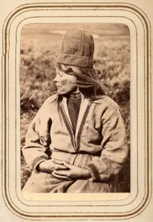 Profile portrait of the widow Ristin Menlös b. Pantsi, 44 years old, Tuorpon Sami village, 1868. Creator: Lotten von Duben