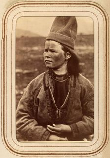Profile portrait of Inga Kajsa Granström, 22 years old, Tuorpon Sami village, 1868. Creator: Lotten von Duben