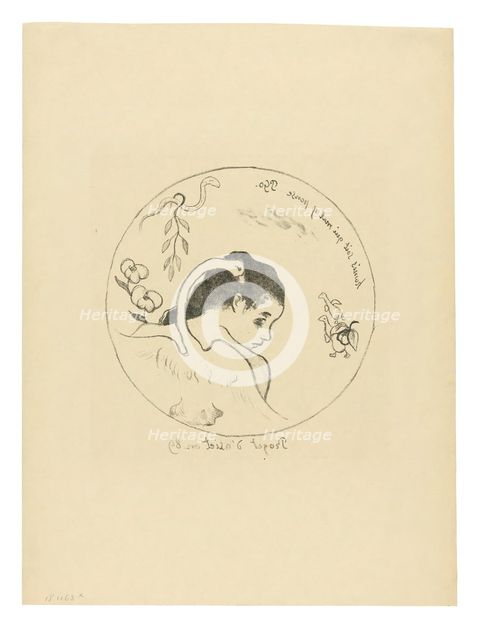 Projet d’assiette (Leda) (Design for a Plate [Leda]), frontispiece fro..., 1889, printed after 1911. Creator: Paul Gauguin.
