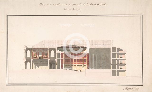 Project for the New Theater at St. Quentin (Aisne) - Section, ca. 1841. Creators: Emile-Jacques Gilbert, Louis Baptiste Gilbert.