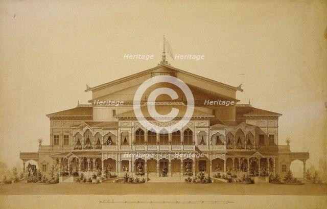Project of the wooden summer theatre in Pavlovsk, Main facade, 1876.