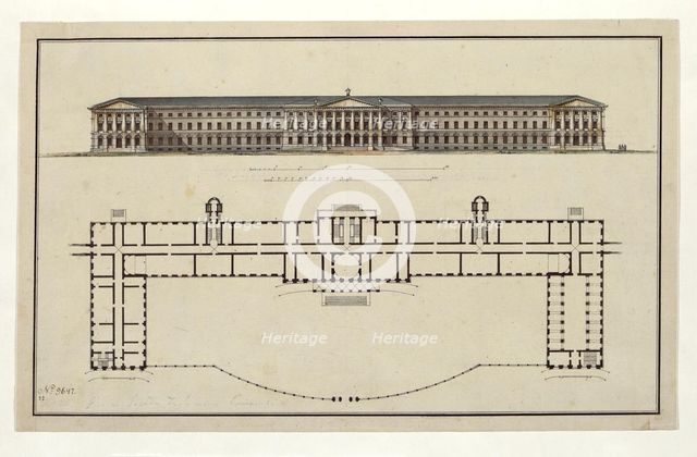 Project of Smolny Institute. The Main Facade and the Ground Floor Plan, 1806-1808. Artist: Quarenghi, Giacomo Antonio Domenico (1744-1817)