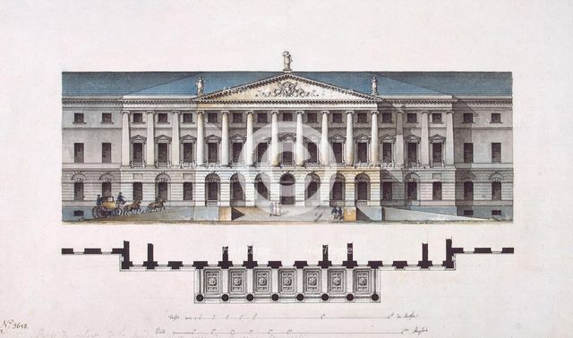 Project of Smolny Institute. The Main Facade and the Ground Floor Plan, 1806-1808. Artist: Quarenghi, Giacomo Antonio Domenico (1744-1817)