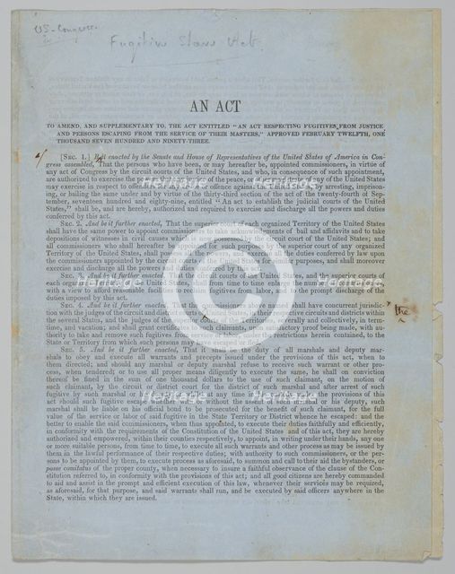 Proof copy of the first printing of The Fugitive Slave Act of 1850, 1850. Creator: Unknown.