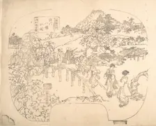 Proof Line-Block Print for Fan, 19th century. Creator: Sadahide Utagawa