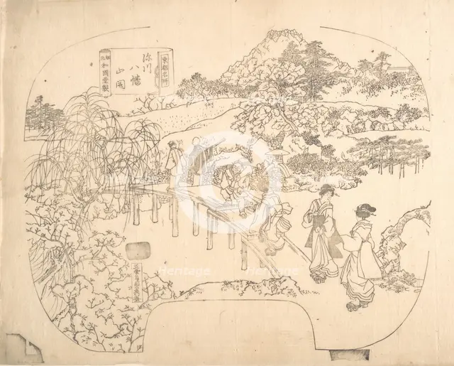 Proof Line-Block Print for Fan, 19th century. Creator: Sadahide Utagawa.