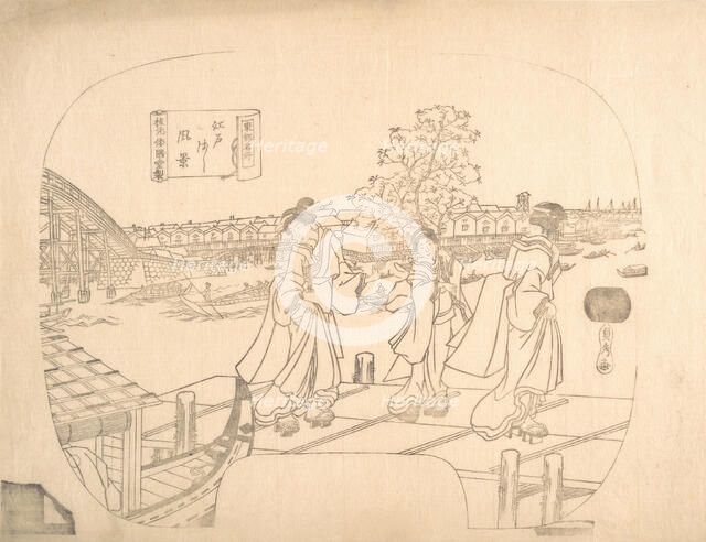 Proof Line-Block Print for Fan, 19th century. Creator: Sadahide Utagawa.