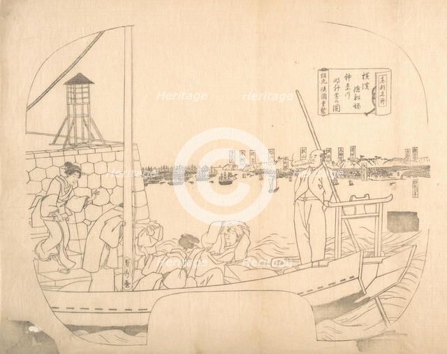 Proof Line-Block Print for Fan, 19th century. Creator: Sadahide Utagawa.