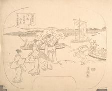 Proof Line-Block Print for Fan, 19th century. Creator: Sadahide Utagawa