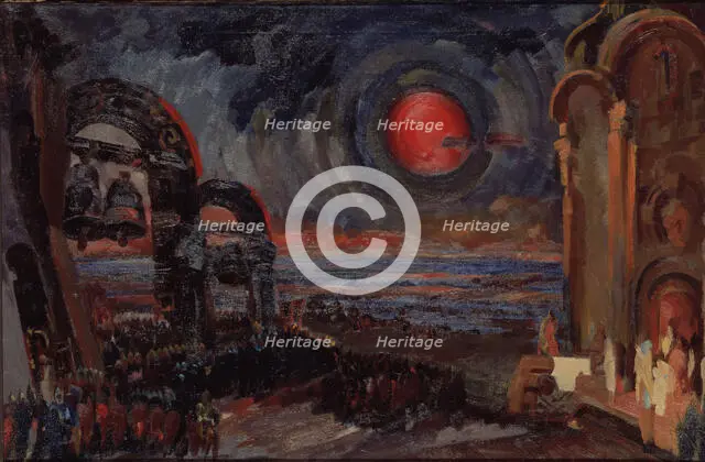Prologue. Stage design for the opera Prince Igor by A. Borodin, 1934. Creator: Fyodor Fyodorovsky.