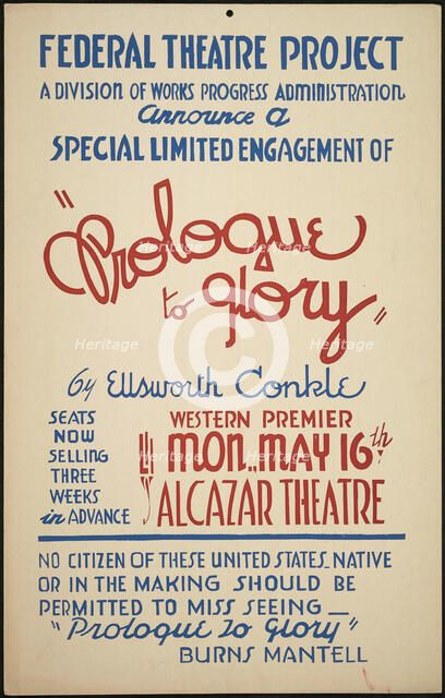 Prologue to Glory, San Francisco, 1938. Creator: Unknown.