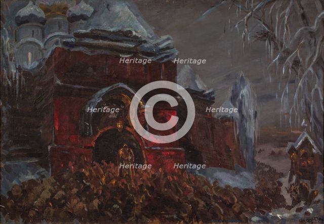 Prologue: the Courtyard of the Novodevichiy Monastery. Stage design for the opera Boris... 1946. Creator: Fyodor Fyodorovsky.