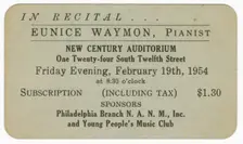 Promotional card for a piano recital given by Eunice Waymon (Nina Simone), 1954. Creator: Unknown