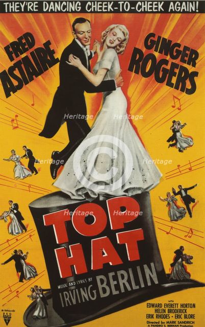 Promotional poster art for the motion picture Top Hat: modern halftone reproduction, 1935. Creator: RKO Pictures.