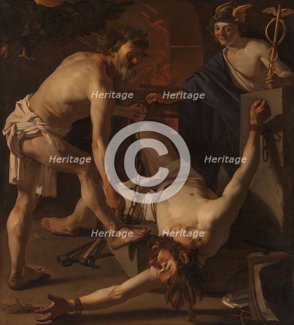 Prometheus Being Chained by Vulcan, 1623. Creator: Dirck van Baburen.