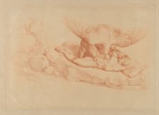 Prometheus, naked, chained to a rock, looking up at an eagle standing over him, 1795. Creator: Francesco Bartolozzi