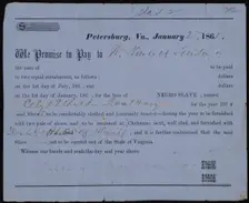 Promissory note for hire of slave Cely and two children, 1865-01-02. Creator: Unknown