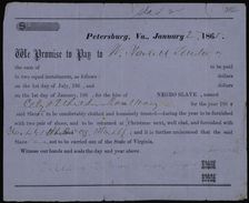 Promissory note for hire of slave Cely and two children, 1865-01-02. Creator: Unknown