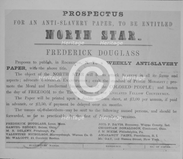 Prospectus for an anti-slavery paper: To be entitled North Star, c1851.  Creator: Unknown.