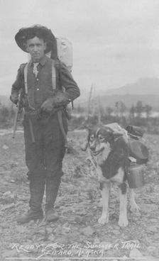 Prospector and dog ready for the summer trail, between c1900 and 1916. Creator: Unknown
