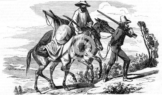 Prospectors on their way to the Californian gold fields, 1853. Artist: Unknown