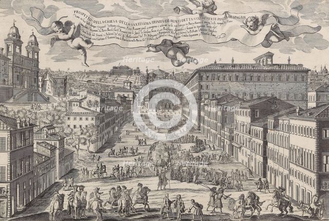 Prospetto della chiesa della Santissima Trinita de Monti detta volgarmente Piazza di Spagnia, 1696. Creator: Rossi, Matteo Gregorio de (1638-1702).