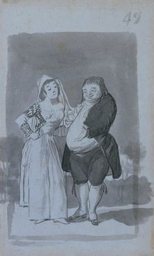 Prostitute Soliciting a Fat, Ugly Man (recto), 1796-97. Creator: Francisco de Goya (Spanish, 1746-1828)