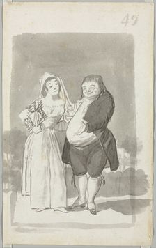 Prostitute Soliciting a Fat, Ugly Man (recto); Young Woman Wringing Her Hands...(verso), 1796-97. Creator: Francisco de Goya (Spanish, 1746-1828)
