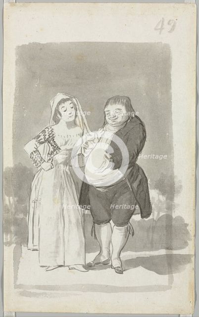 Prostitute Soliciting a Fat, Ugly Man (recto); Young Woman Wringing Her Hands...(verso), 1796-97. Creator: Francisco de Goya (Spanish, 1746-1828).