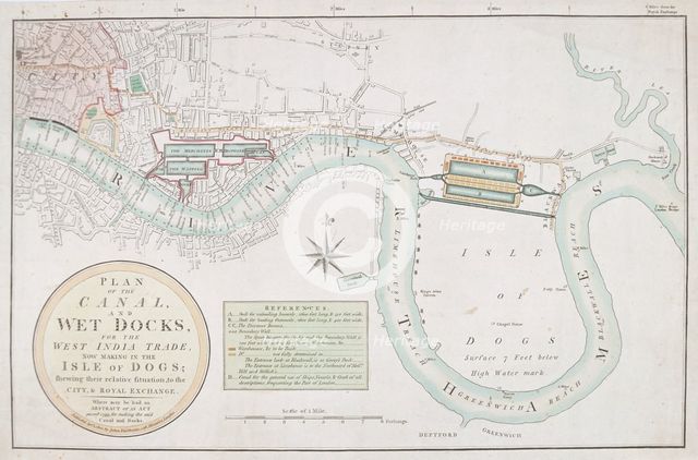 Proposed canals and docks, London, 1800. Artist: Anon
