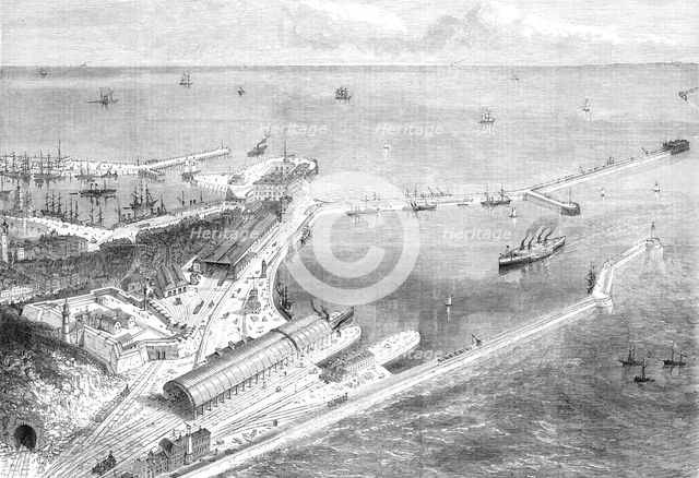 Proposed Channel Railway Ferry: station and pier at Dover, 1870. Creator: Unknown.