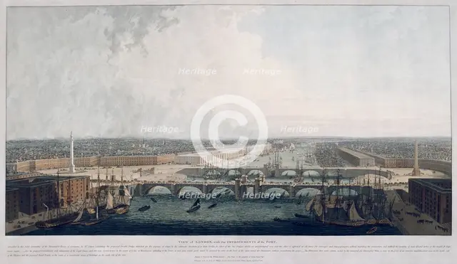 Proposed London Bridge, London, 1802.                                                    Artist: William Daniell