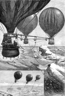 Proposed method of reaching the North Pole by balloons: balloons starting - balloons at anchor, 1880 Creator: Unknown